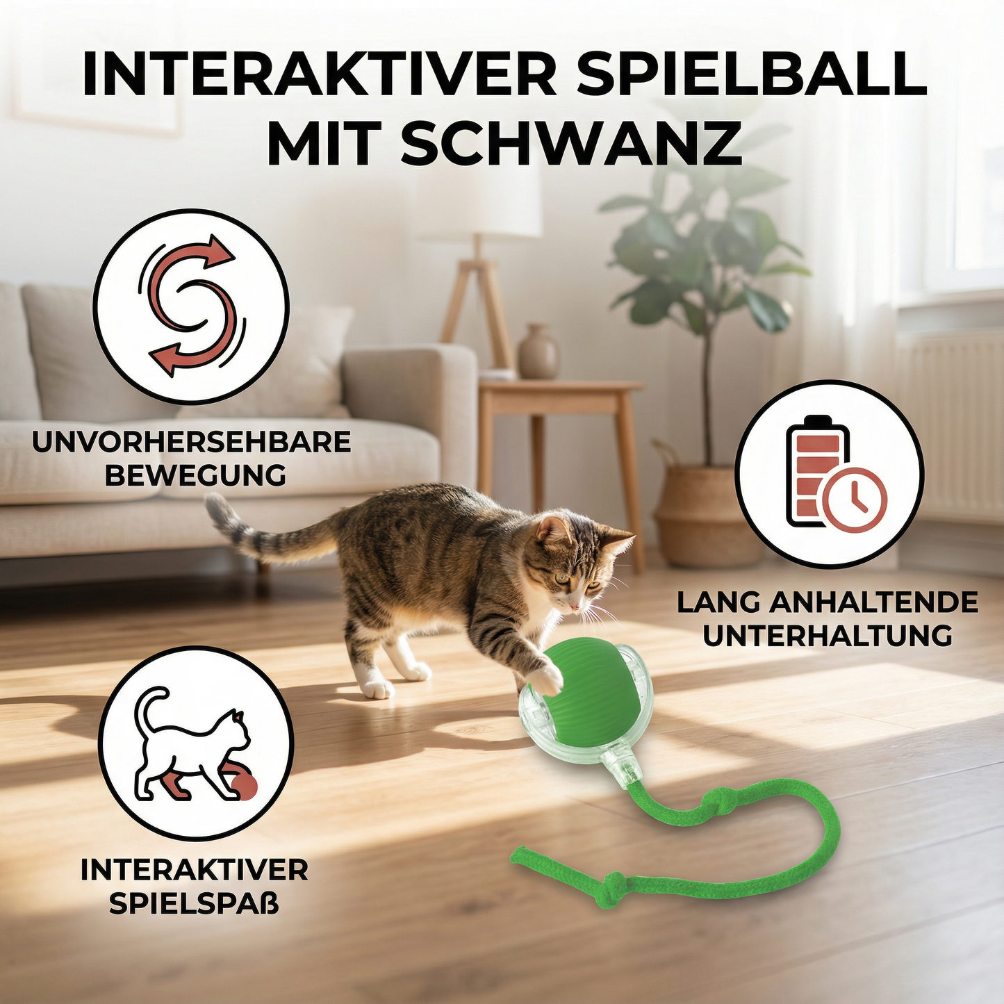 Interaktiver Katzenball mit Schwanz – Bewegung & Spiel für aktive Katzen
