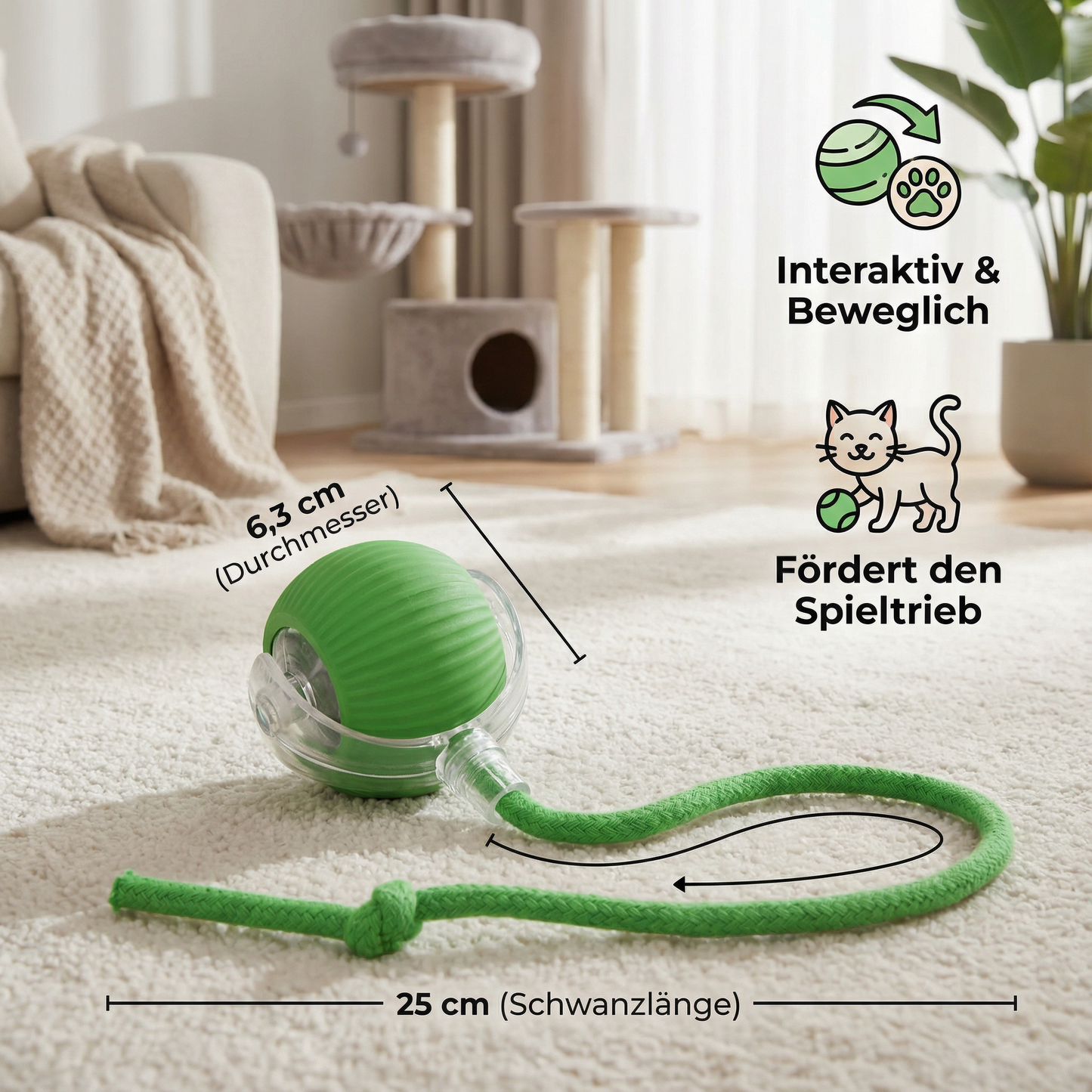Interaktiver Katzenball mit Schwanz – Bewegung & Spiel für aktive Katzen